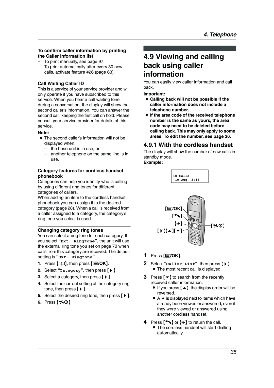 Panasonic KX-FC962HK manual Viewing and calling back using caller information 