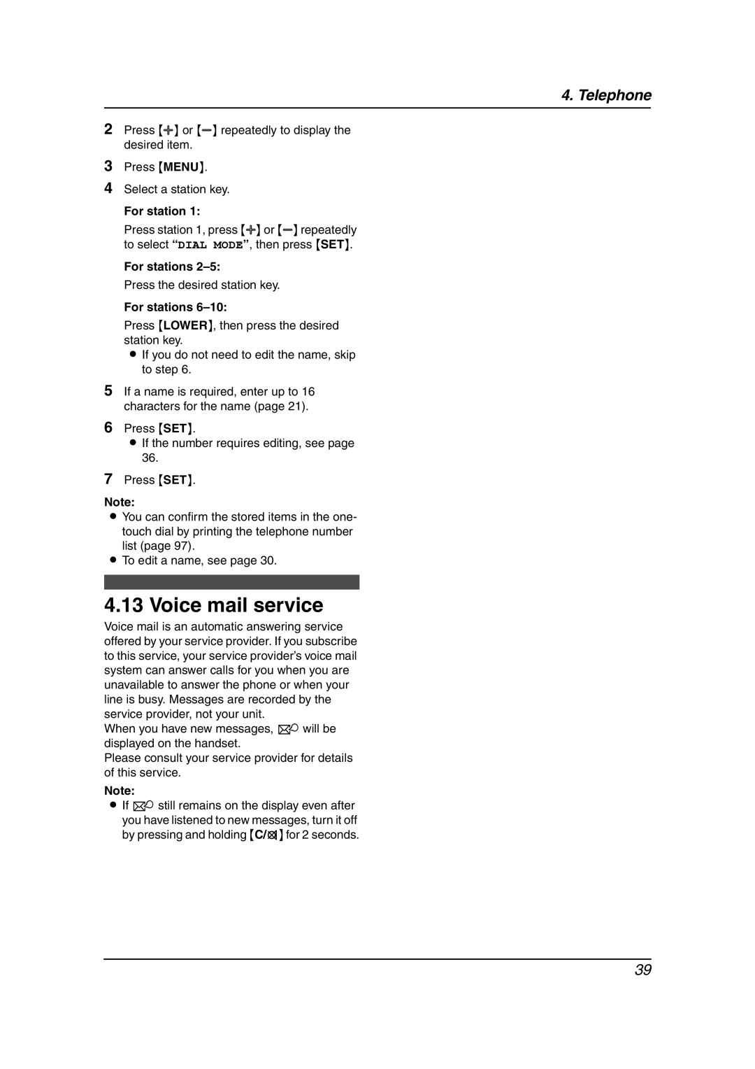 Panasonic KX-FC962HK manual Voice mail service, For station 