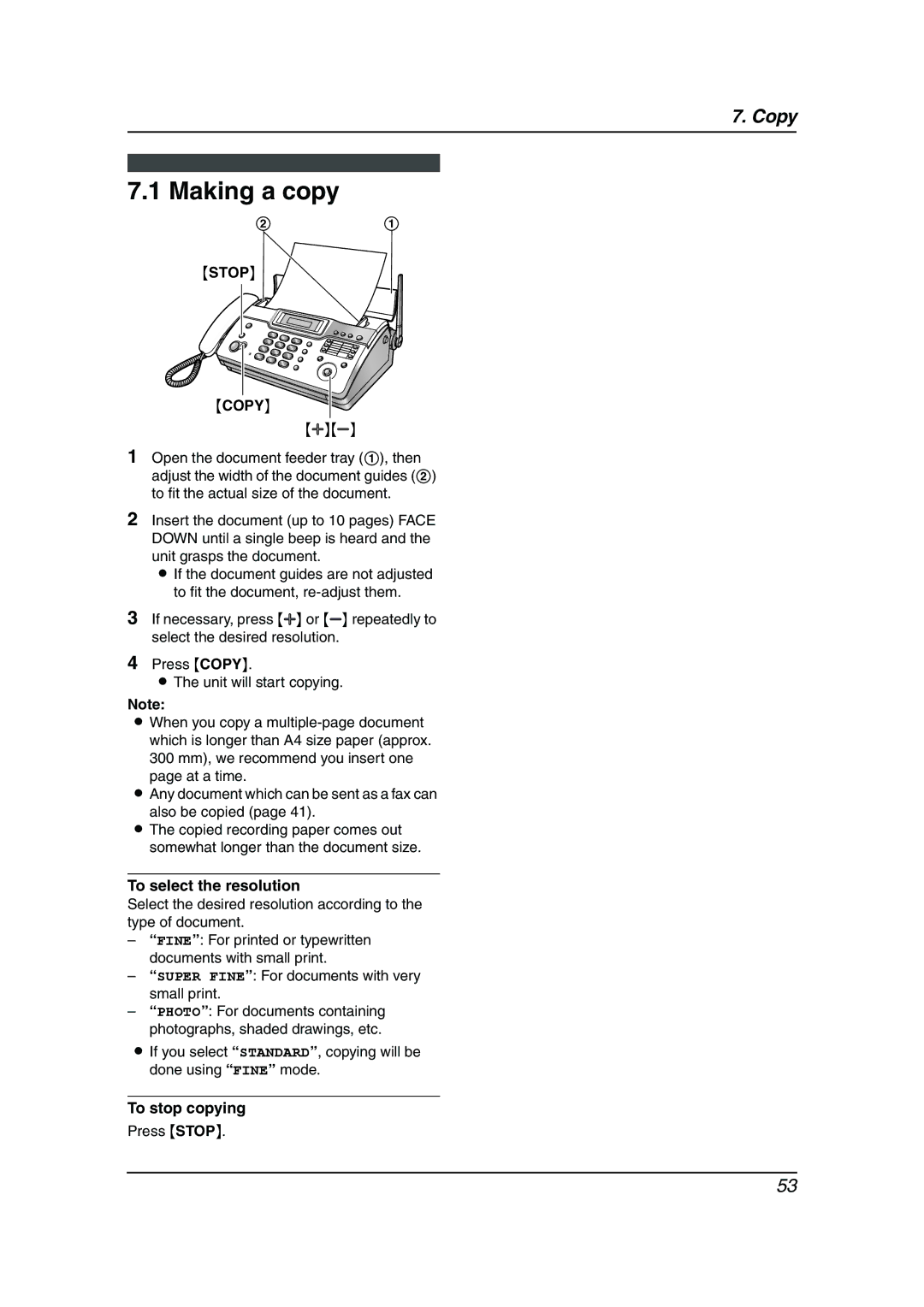 Panasonic KX-FC962HK manual Making a copy, Stop Copy, To stop copying 