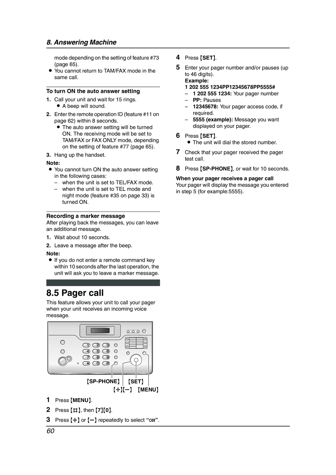 Panasonic KX-FC962HK manual Pager call, Sp-Phone Set 