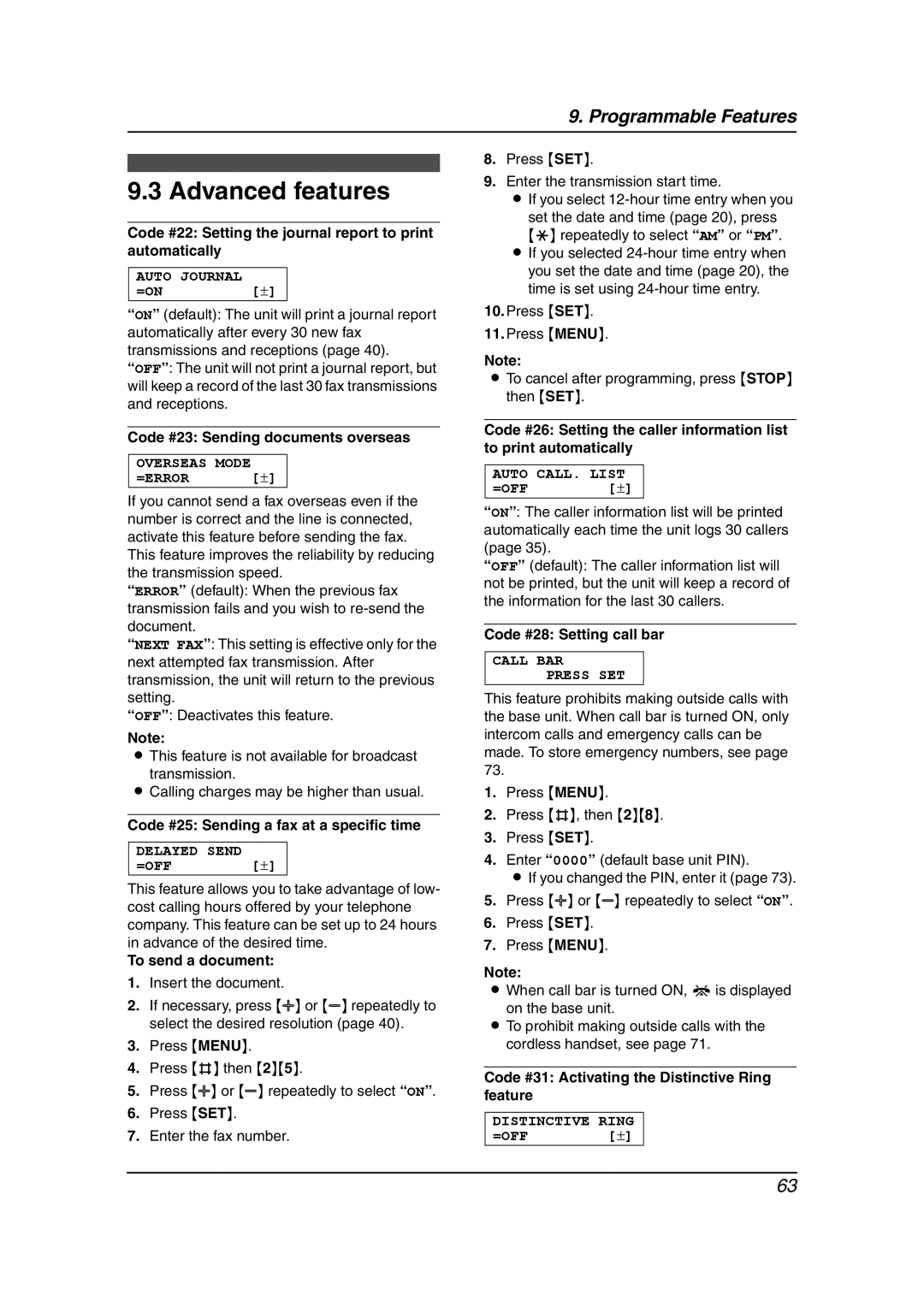 Panasonic KX-FC962HK manual Advanced features 