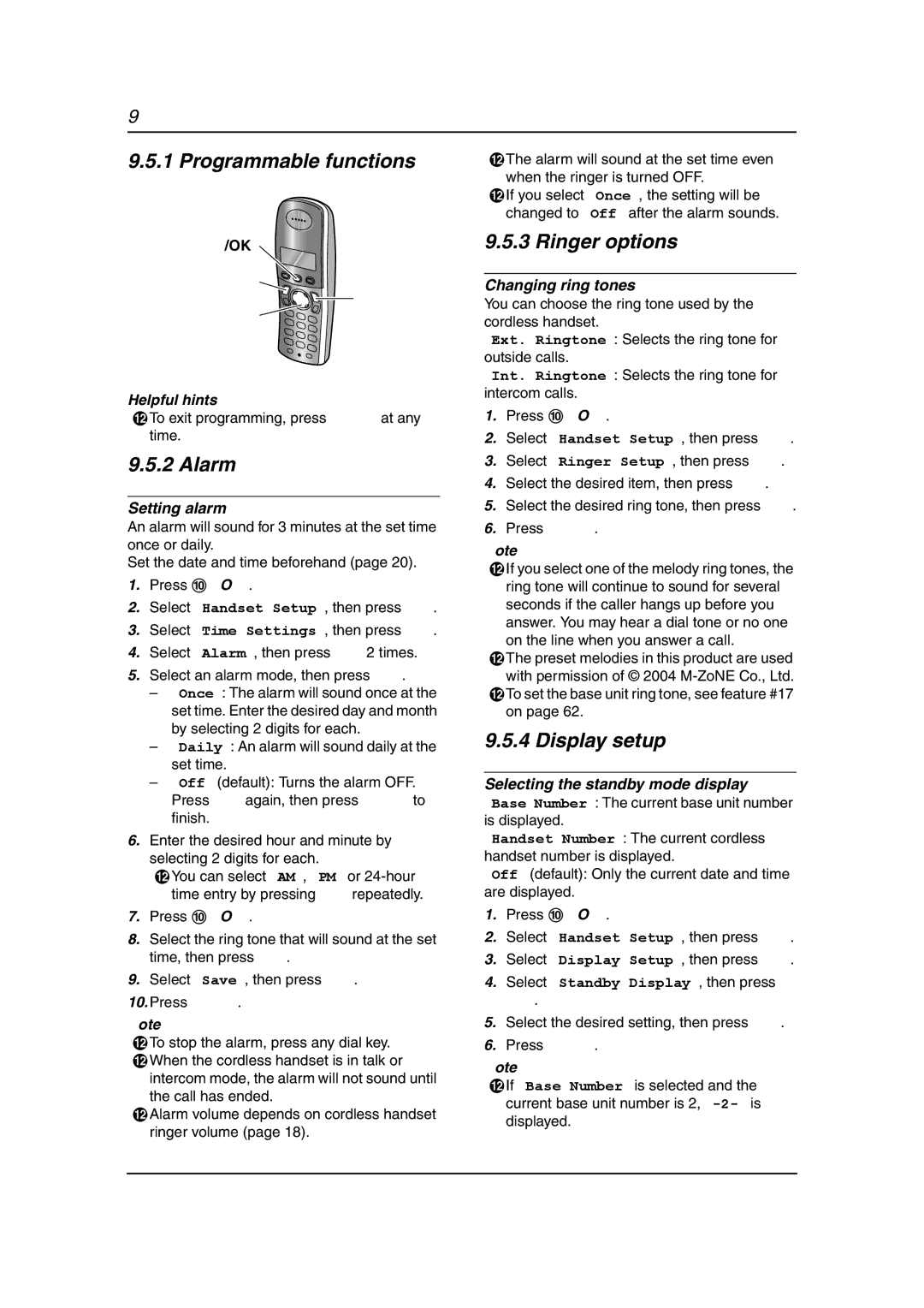 Panasonic KX-FC962HK manual Programmable functions, Ringer options, Alarm, Display setup 