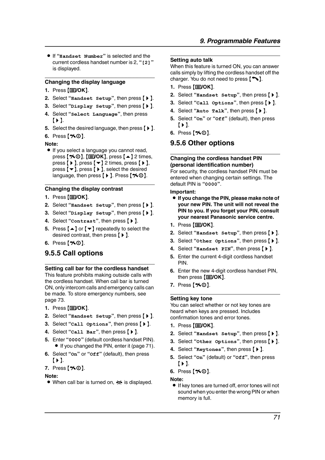 Panasonic KX-FC962HK manual Call options, Other options 