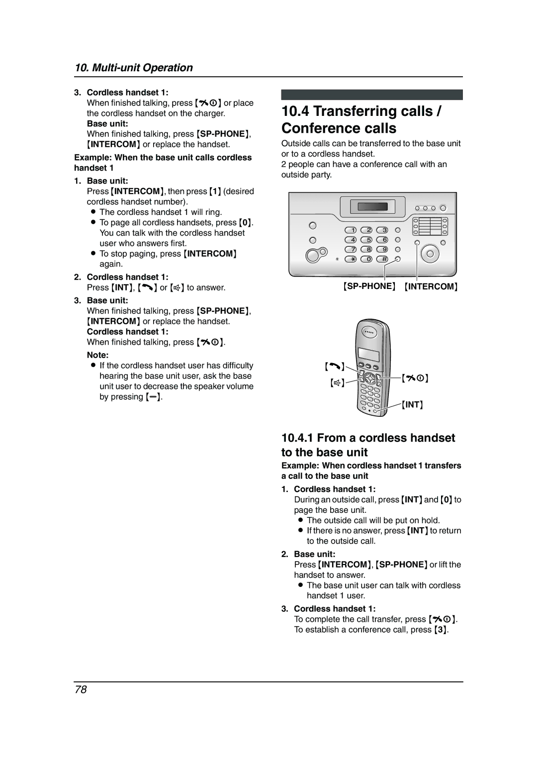 Panasonic KX-FC962HK Transferring calls / Conference calls, From a cordless handset to the base unit, SP-PHONE Intercom 