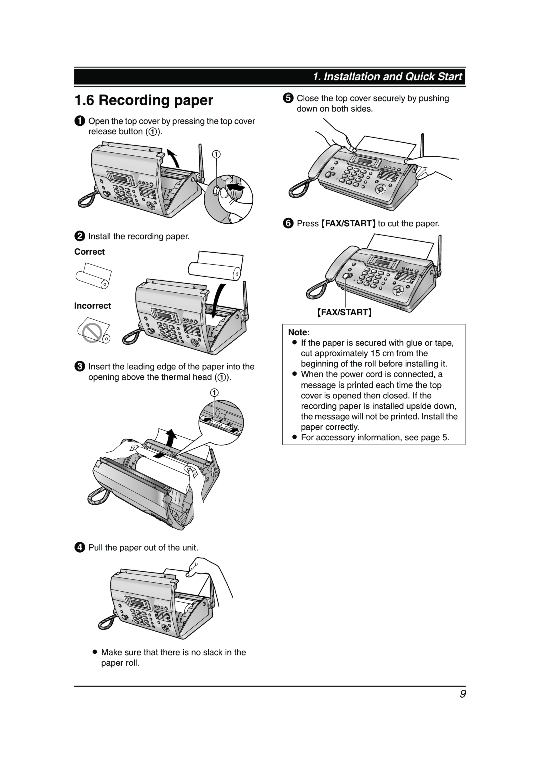 Panasonic KX-FC962HK manual Recording paper, Correct Incorrect, Fax/Start 