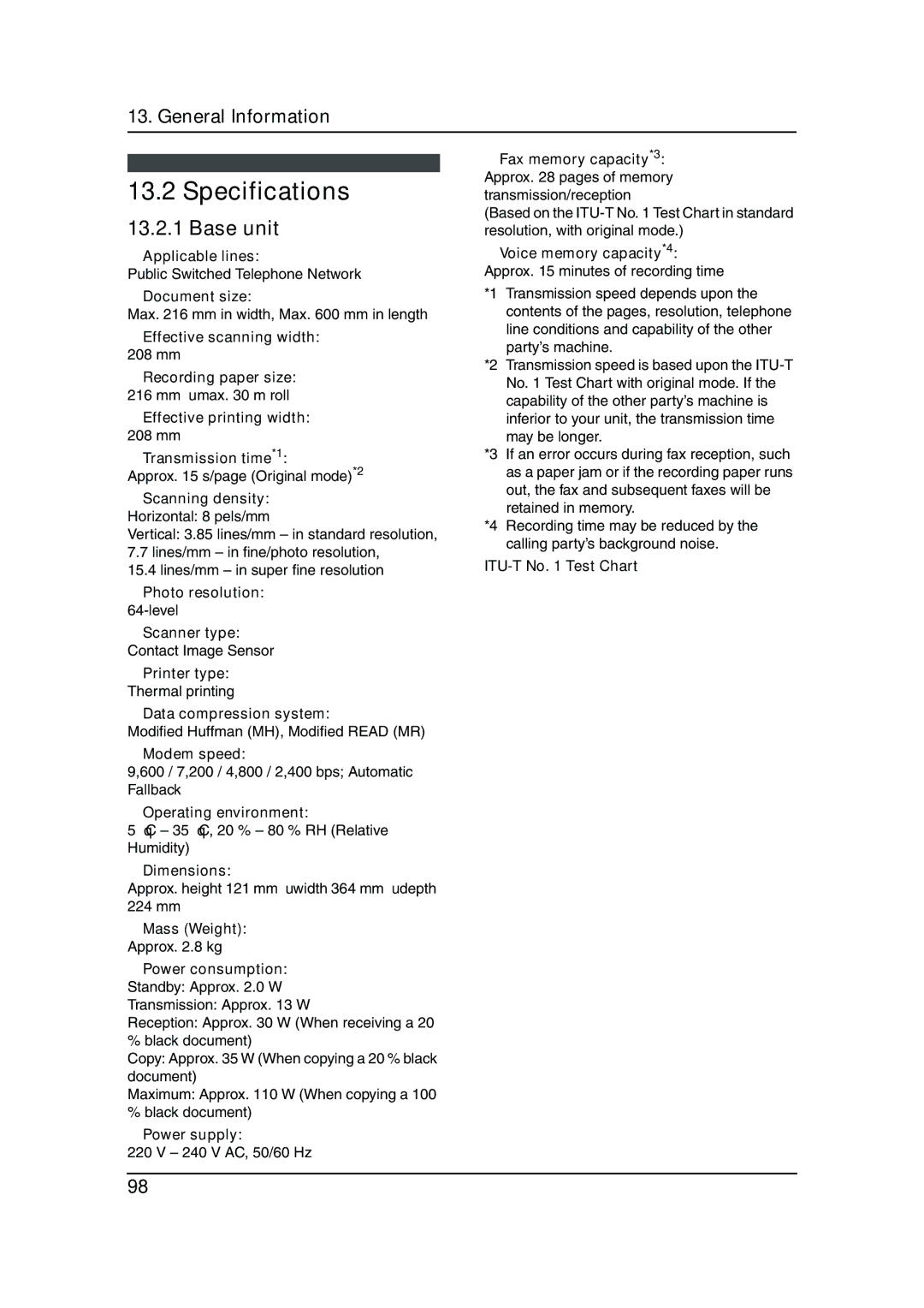 Panasonic KX-FC962HK manual Specifications 