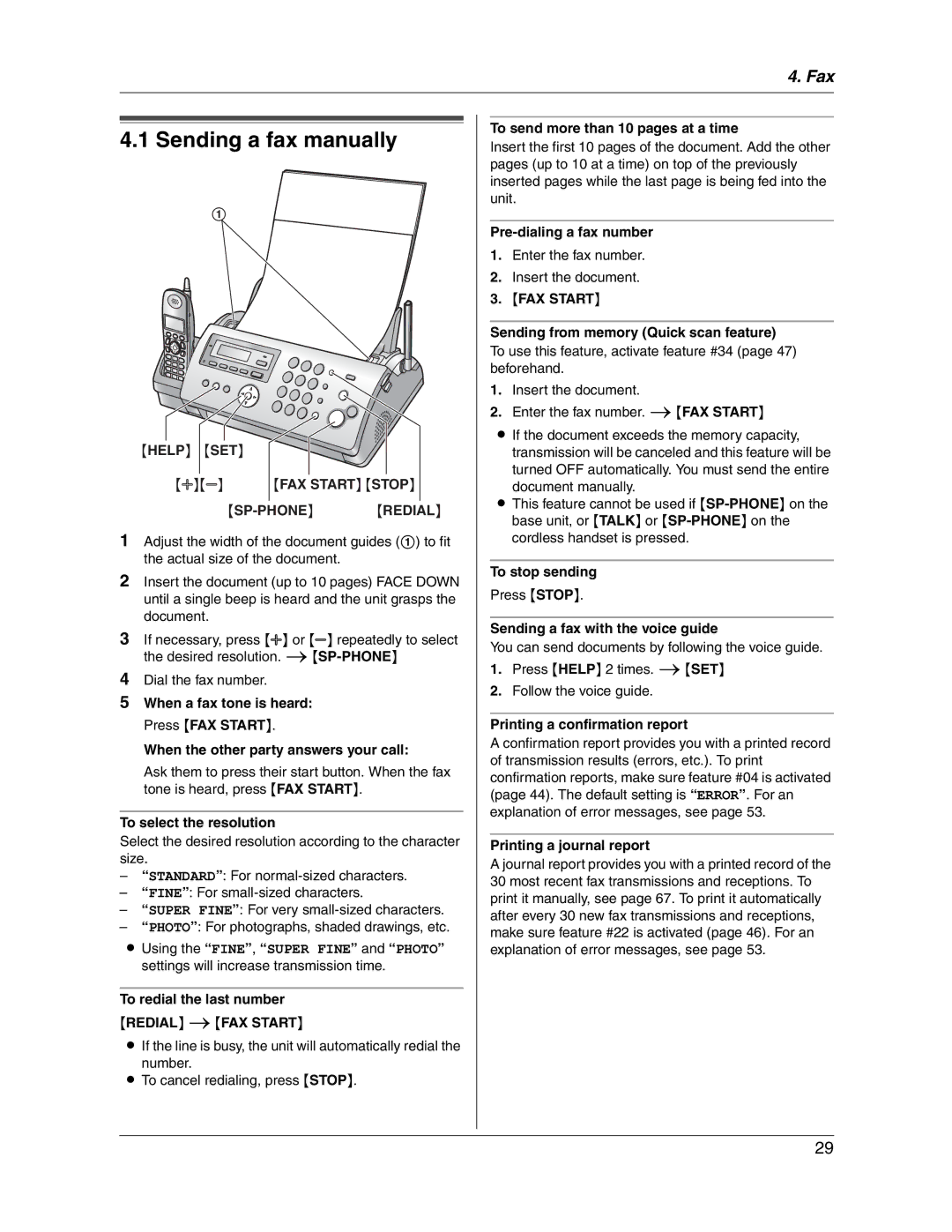 Panasonic KX-FG2451 Sending a fax manually, Help SET FAX Start Stop SP-PHONE Redial 