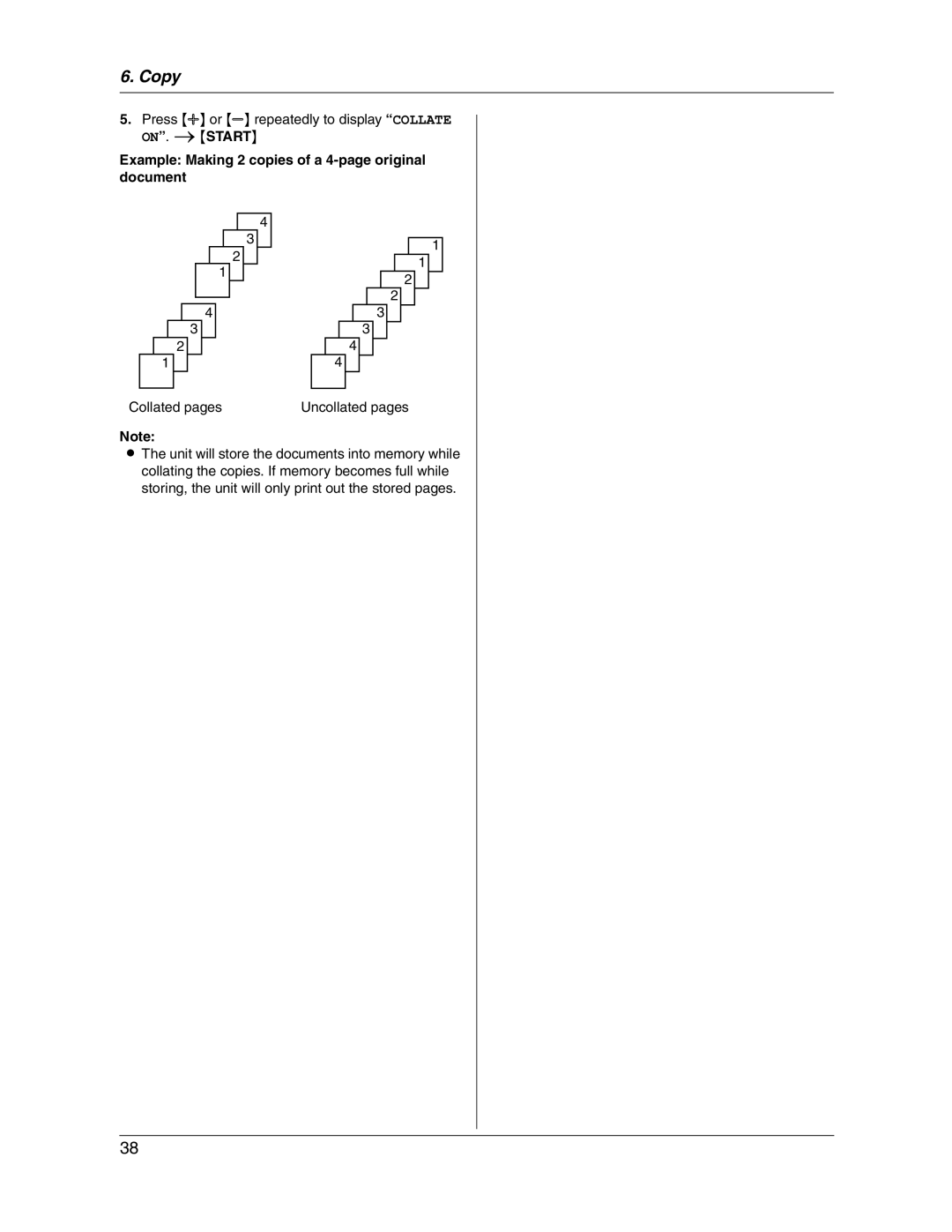 Panasonic KX-FG2451 manual Example Making 2 copies of a 4-page original document, Collated pages Uncollated pages 