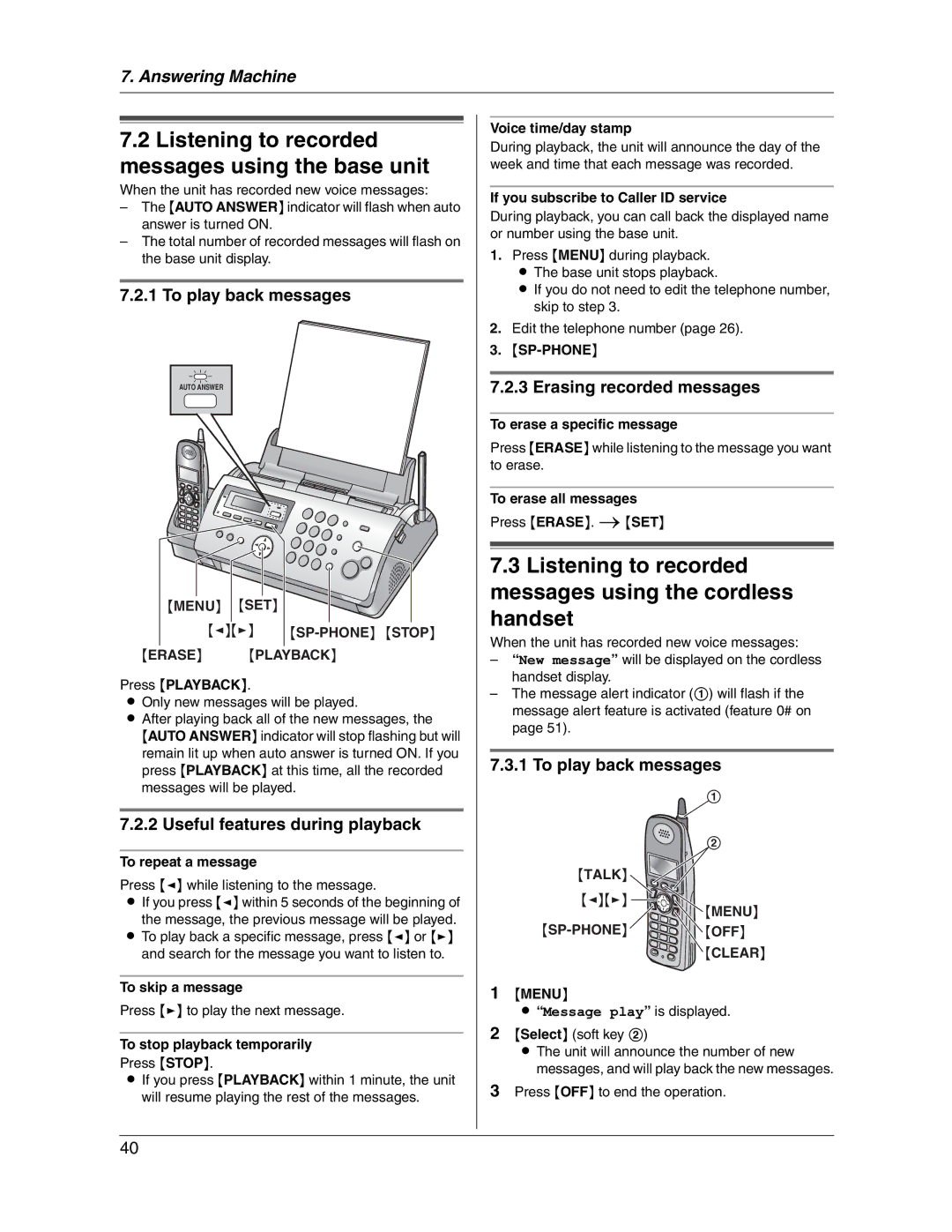 Panasonic KX-FG2451 manual Listening to recorded messages using the cordless handset, To play back messages 