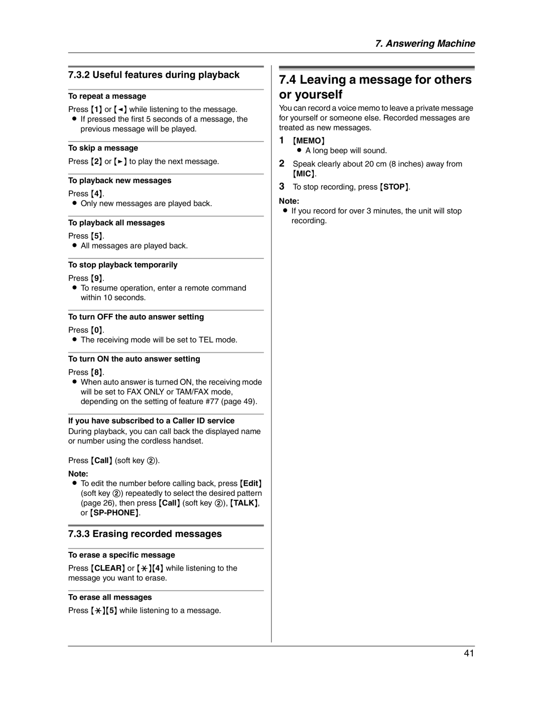 Panasonic KX-FG2451 manual Leaving a message for others or yourself 