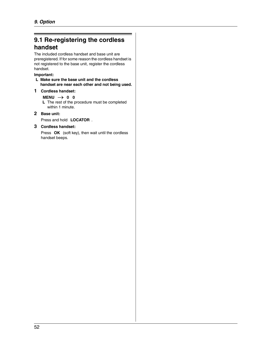 Panasonic KX-FG2451 manual Re-registering the cordless handset 