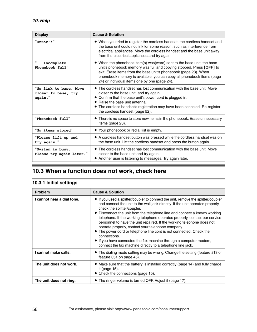 Panasonic KX-FG2451 manual When a function does not work, check here, Initial settings 