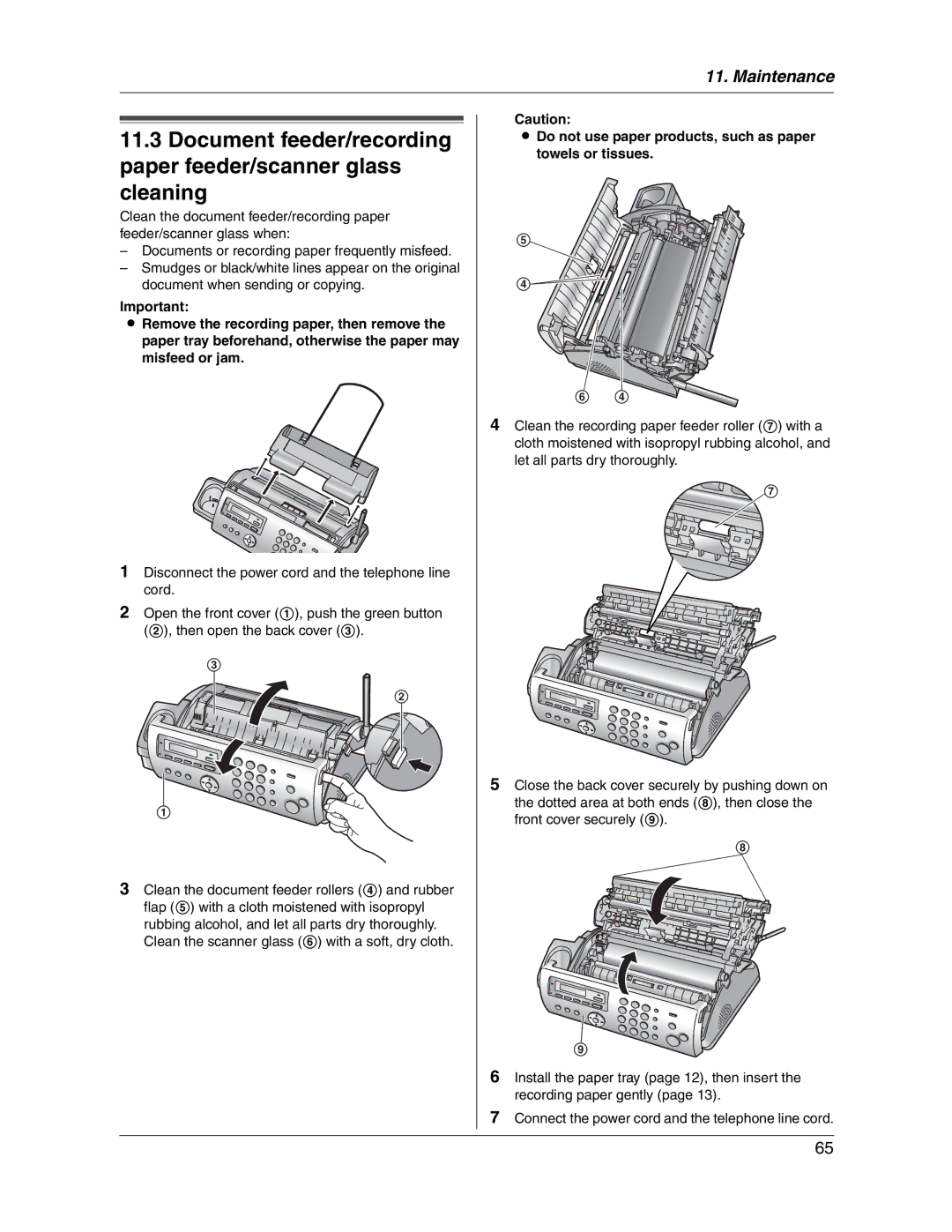 Panasonic KX-FG2451 manual Do not use paper products, such as paper towels or tissues 