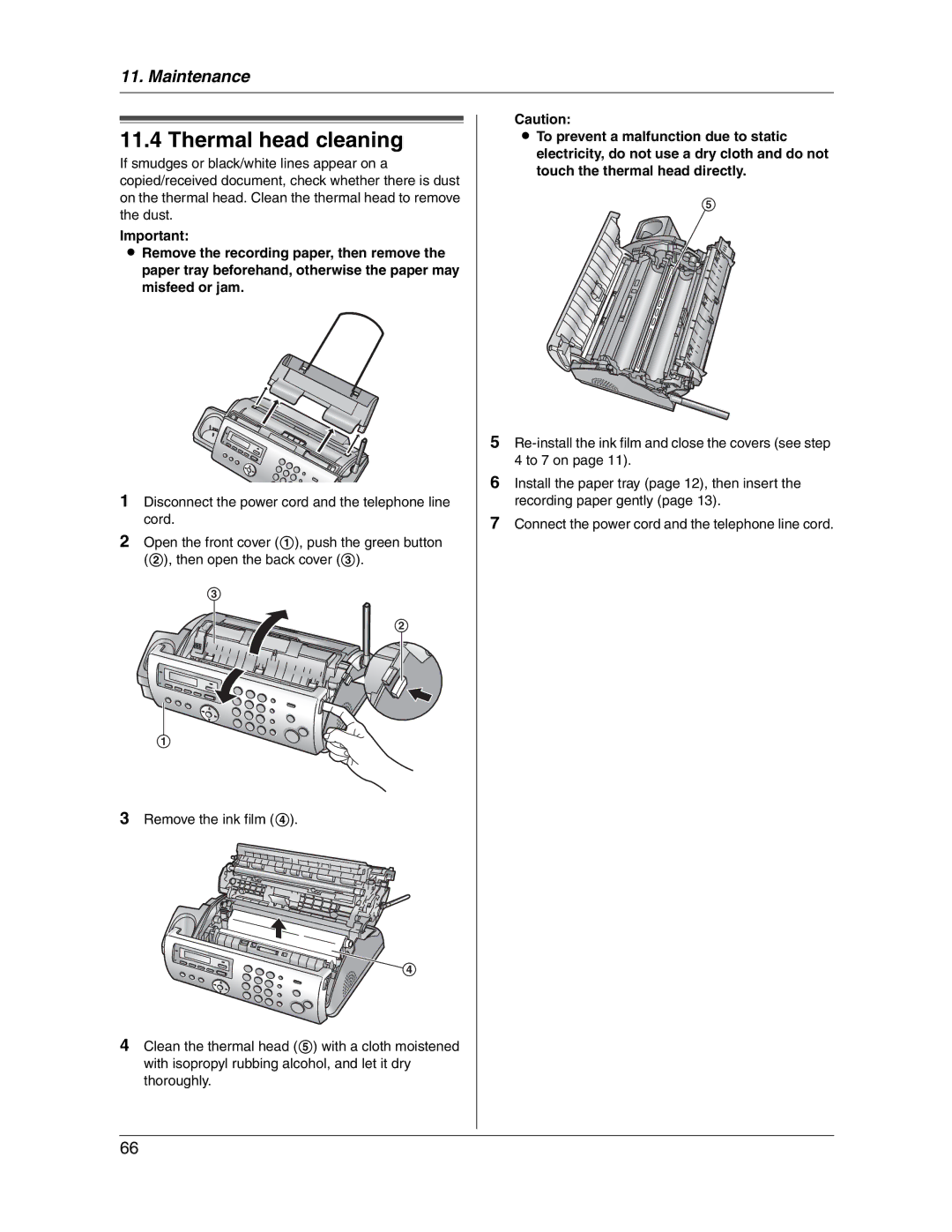 Panasonic KX-FG2451 manual Thermal head cleaning 