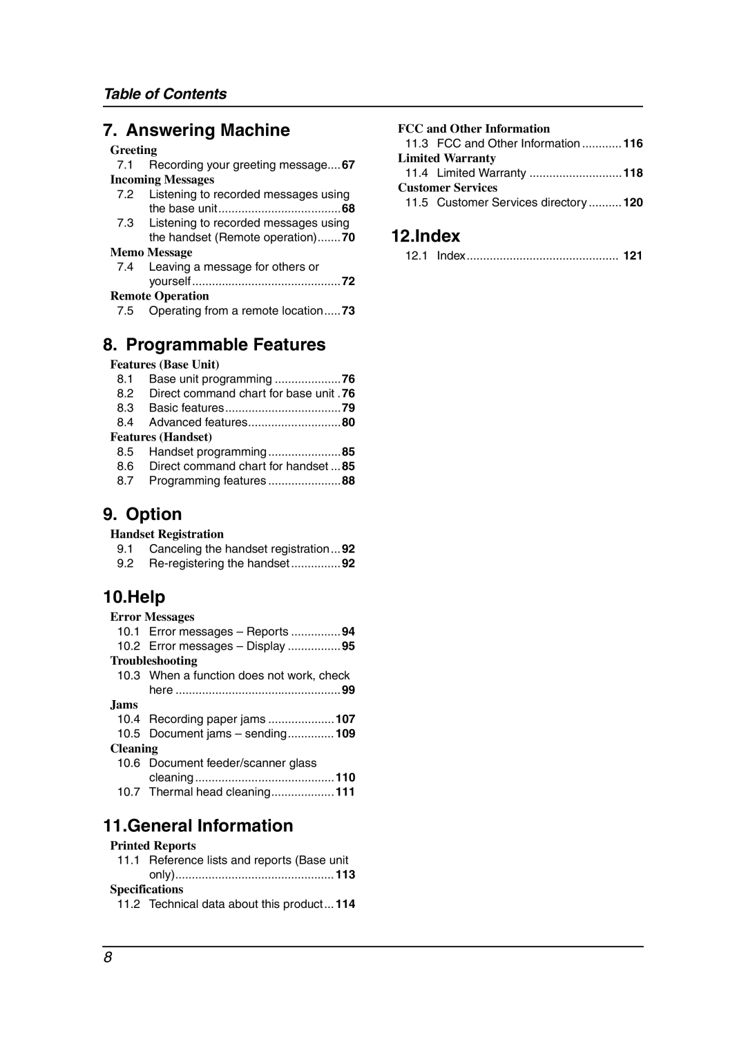 Panasonic KX-FG6550 operating instructions 107, 109, 110, 111, 113, 11.3, 116, 11.4, 118, 11.5, 120, 121 