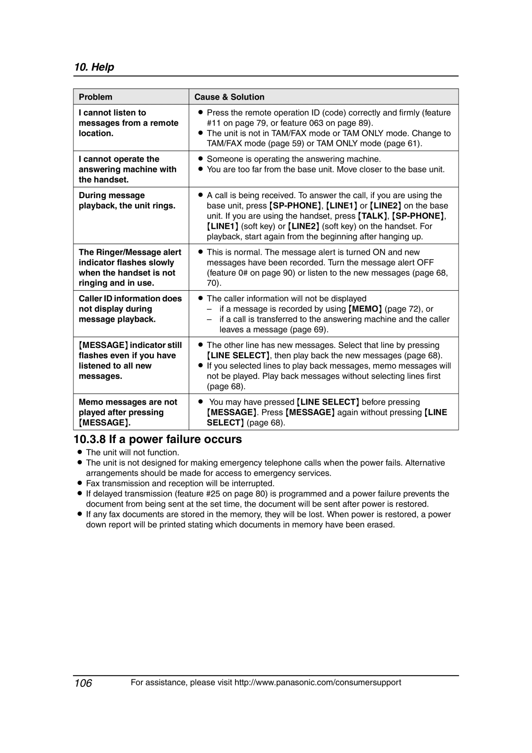 Panasonic KX-FG6550 operating instructions If a power failure occurs, TAM/FAX mode page 59 or TAM only mode, Select 