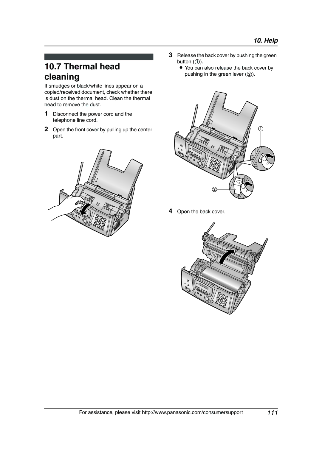 Panasonic KX-FG6550 operating instructions Thermal head cleaning 