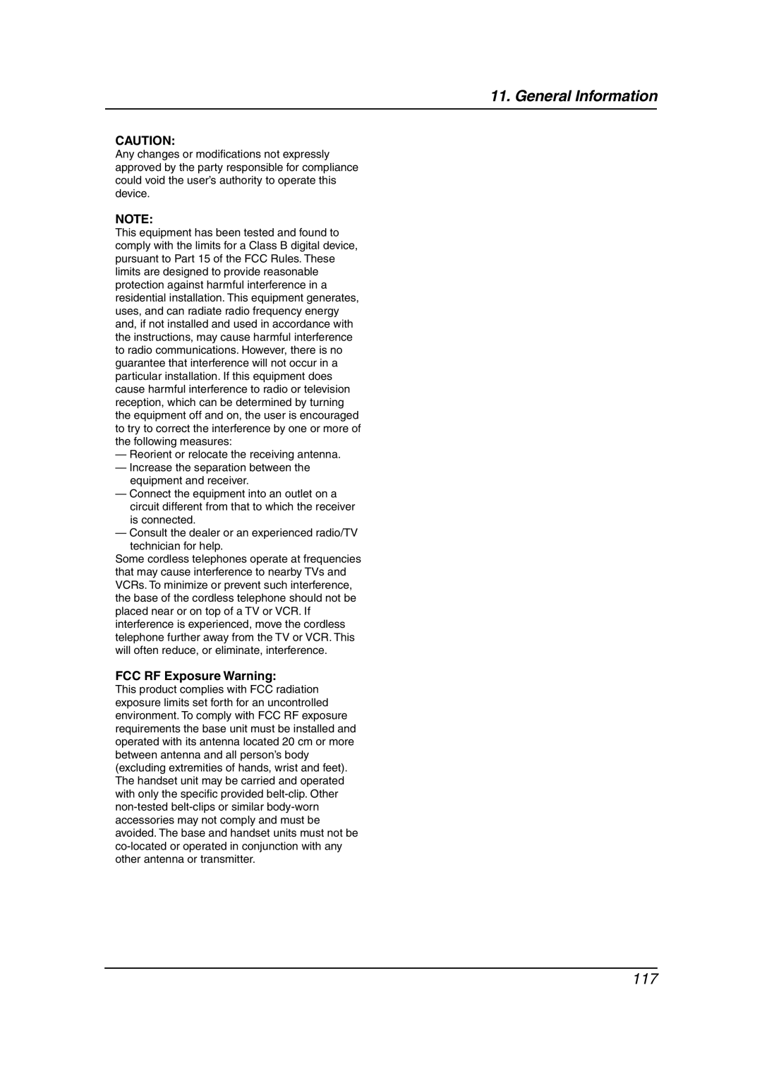 Panasonic KX-FG6550 operating instructions FCC RF Exposure Warning 