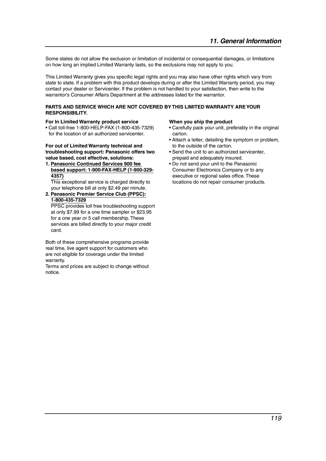 Panasonic KX-FG6550 operating instructions 119 