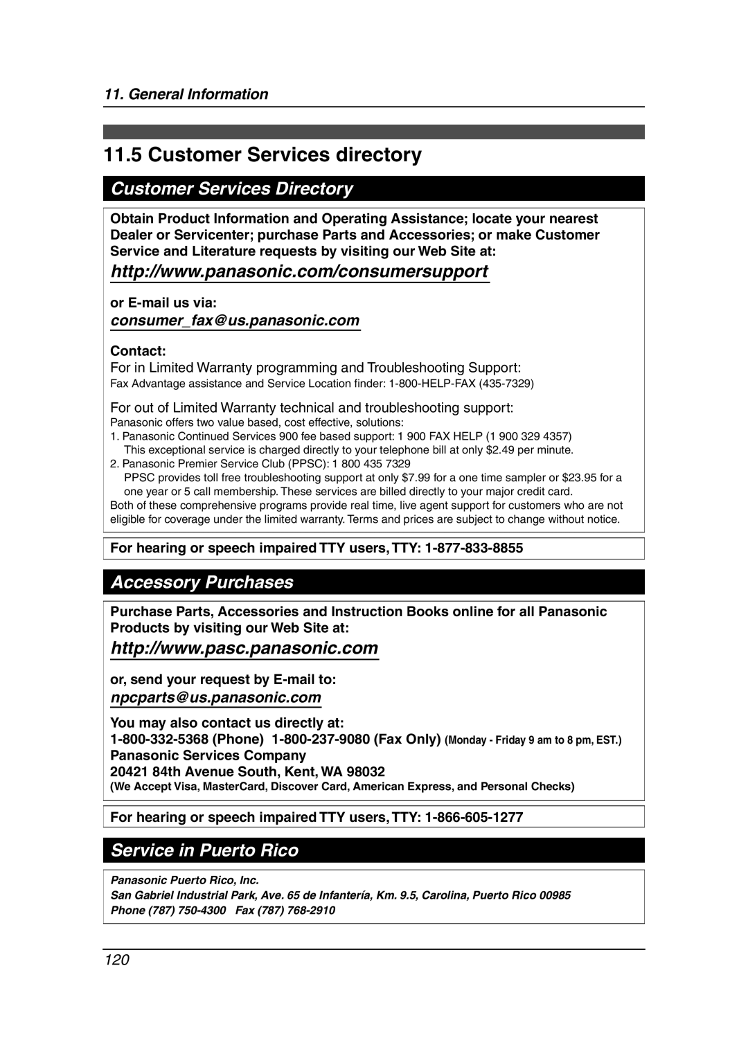 Panasonic KX-FG6550 operating instructions Customer Services directory, Customer Services Directory 