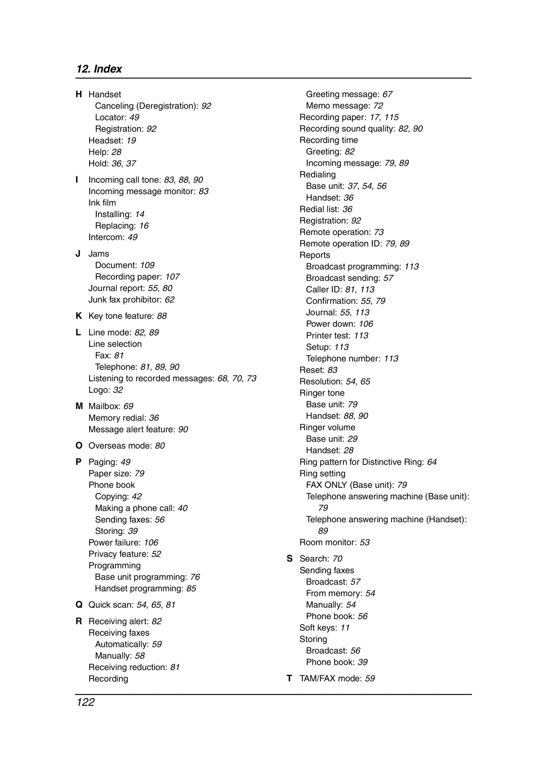 Panasonic KX-FG6550 operating instructions 122 