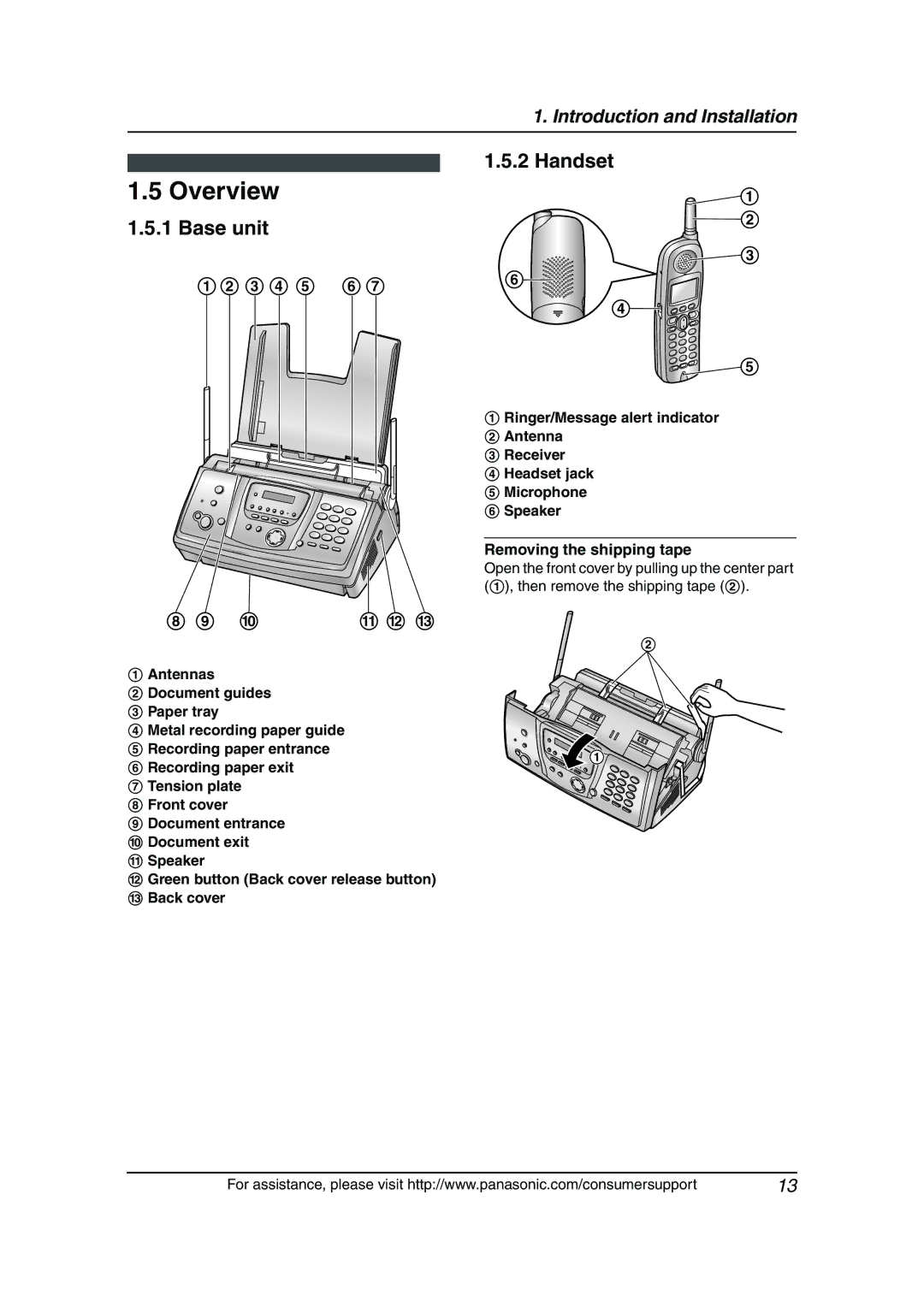 Panasonic KX-FG6550 operating instructions Overview, Base unit, Handset 