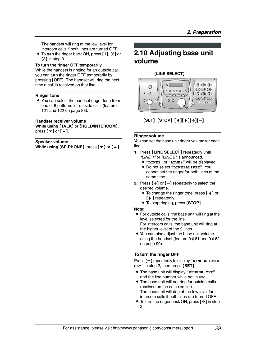 Panasonic KX-FG6550 operating instructions Adjusting base unit volume, To turn the ringer OFF temporarily, Ringer tone 