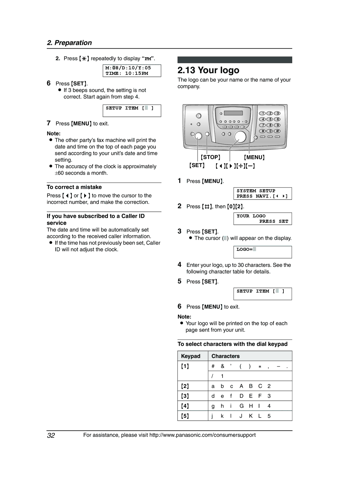 Panasonic KX-FG6550 operating instructions Your logo, If you have subscribed to a Caller ID service, Stop Menu 