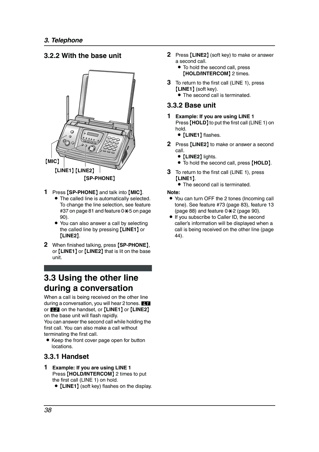 Panasonic KX-FG6550 operating instructions Using the other line during a conversation, MIC LINE1 LINE2 SP-PHONE 