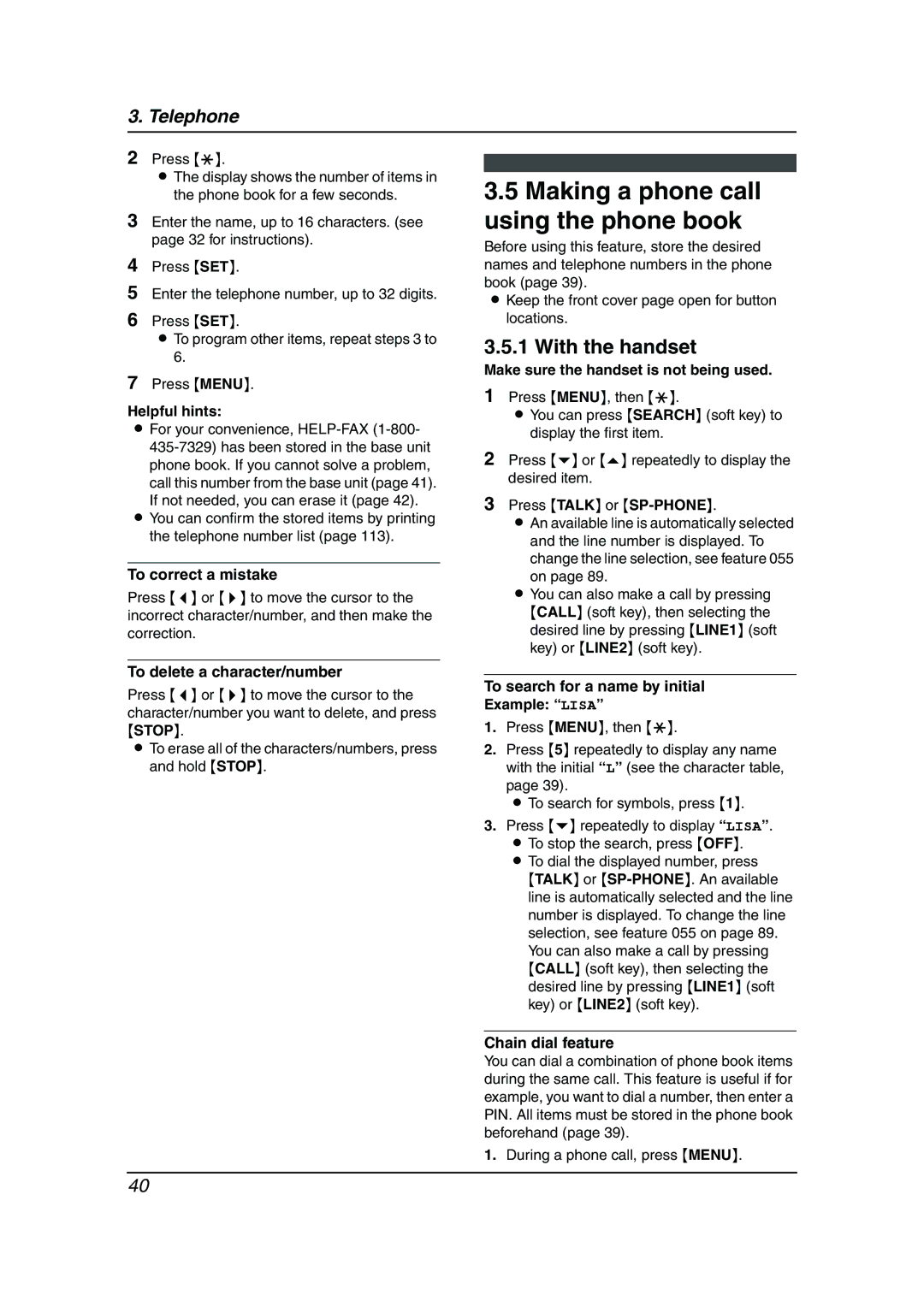 Panasonic KX-FG6550 operating instructions Making a phone call using the phone book 