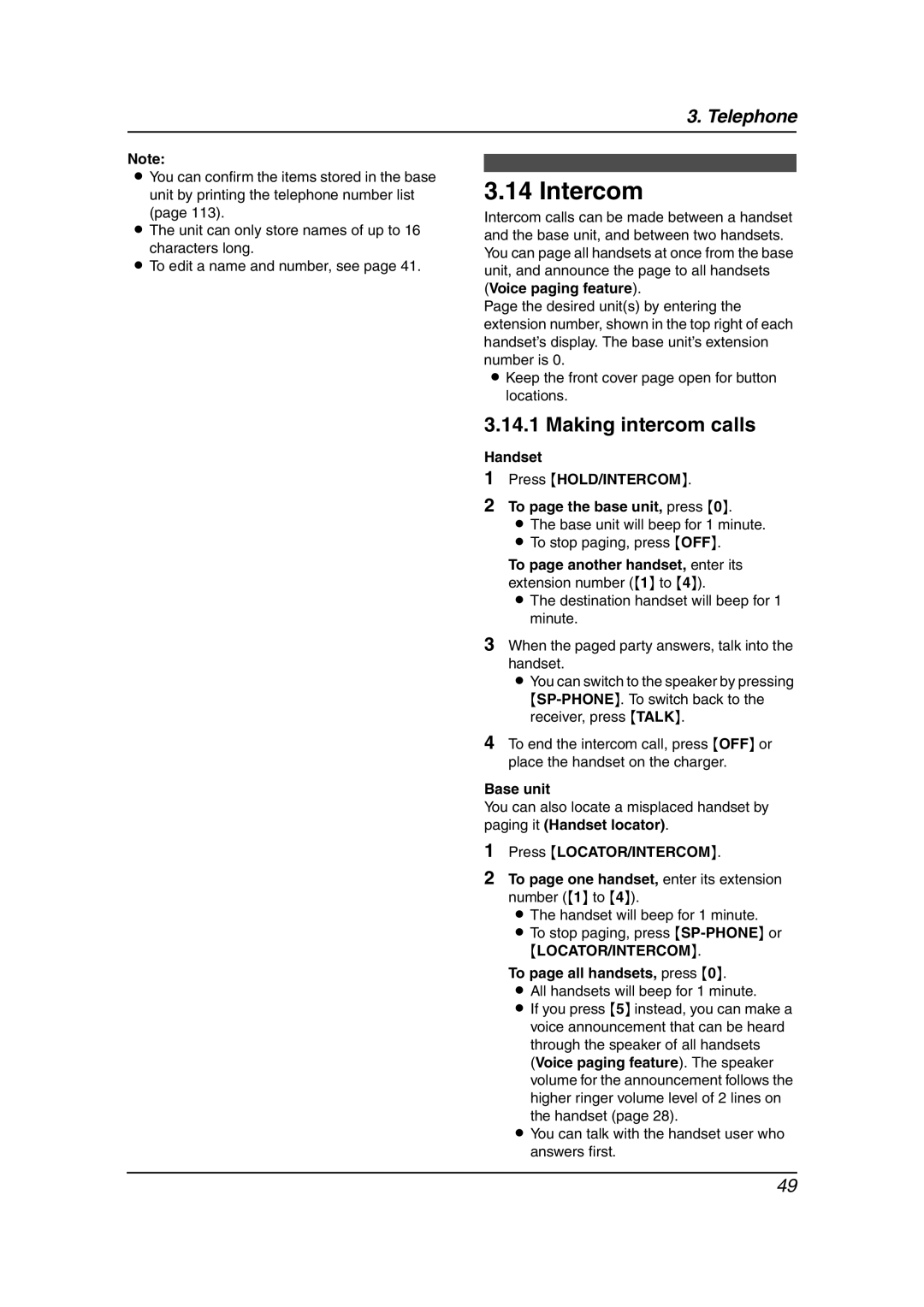 Panasonic KX-FG6550 operating instructions Making intercom calls, Locator/Intercom 