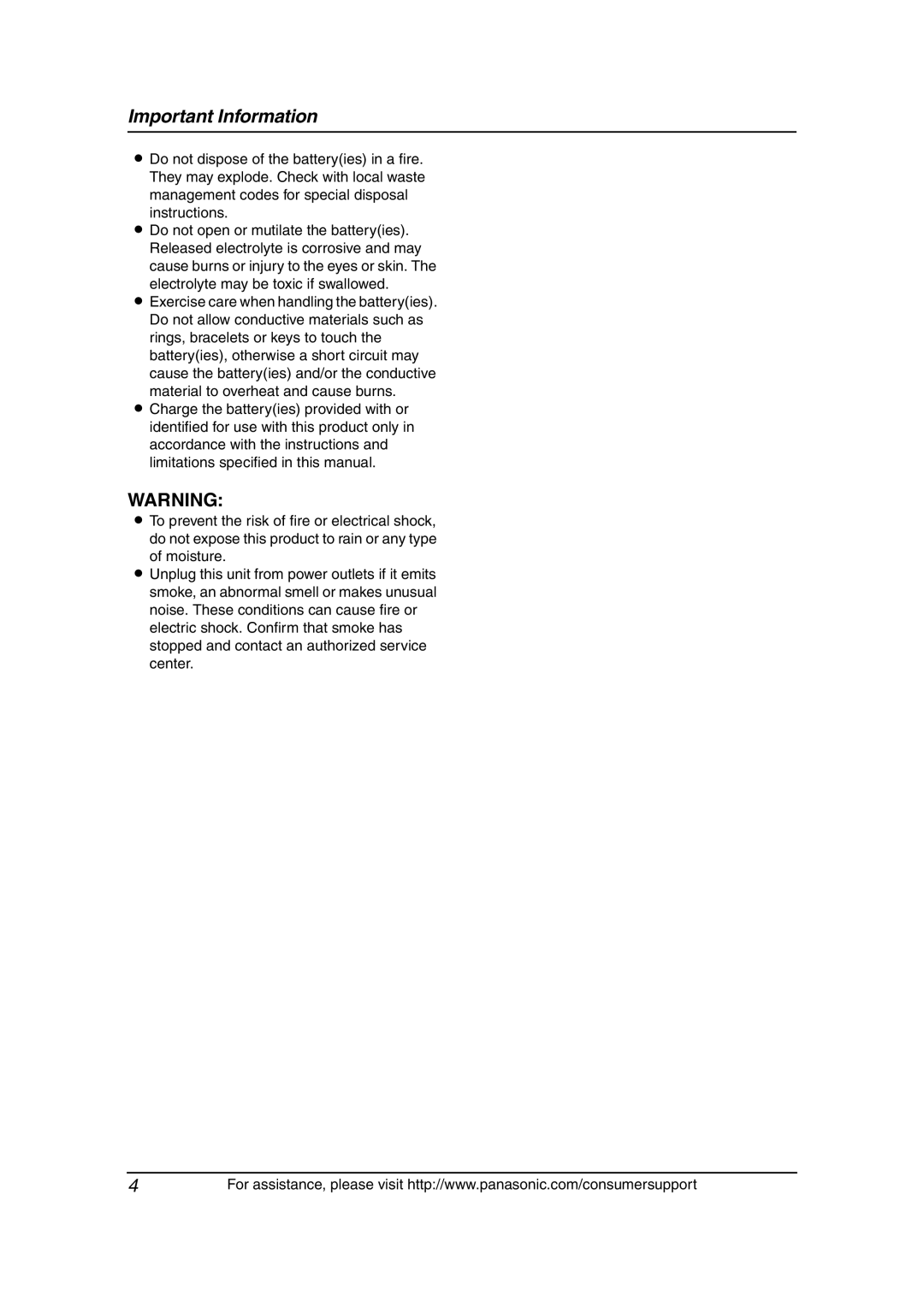 Panasonic KX-FG6550 operating instructions Important Information 