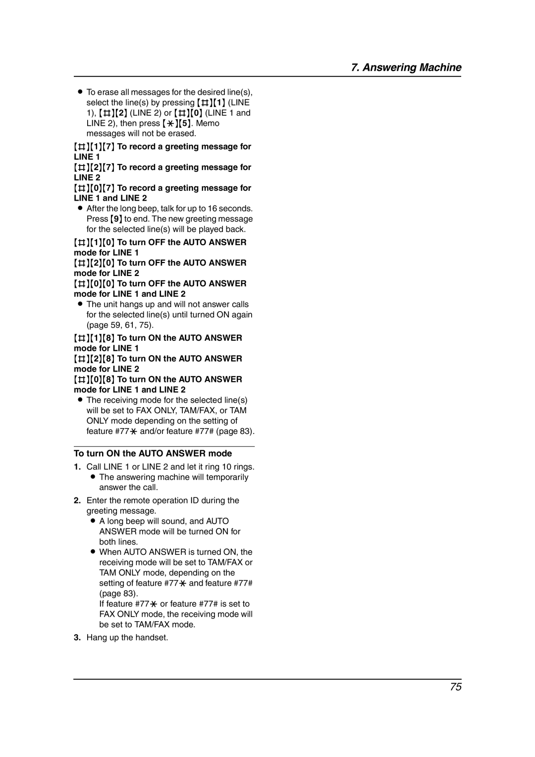 Panasonic KX-FG6550 operating instructions #17 To record a greeting message for, #27 To record a greeting message for 