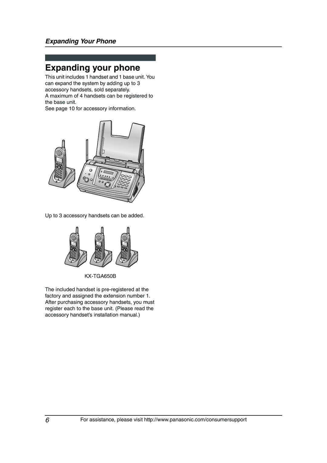 Panasonic KX-FG6550 operating instructions Expanding your phone, KX-TGA650B 