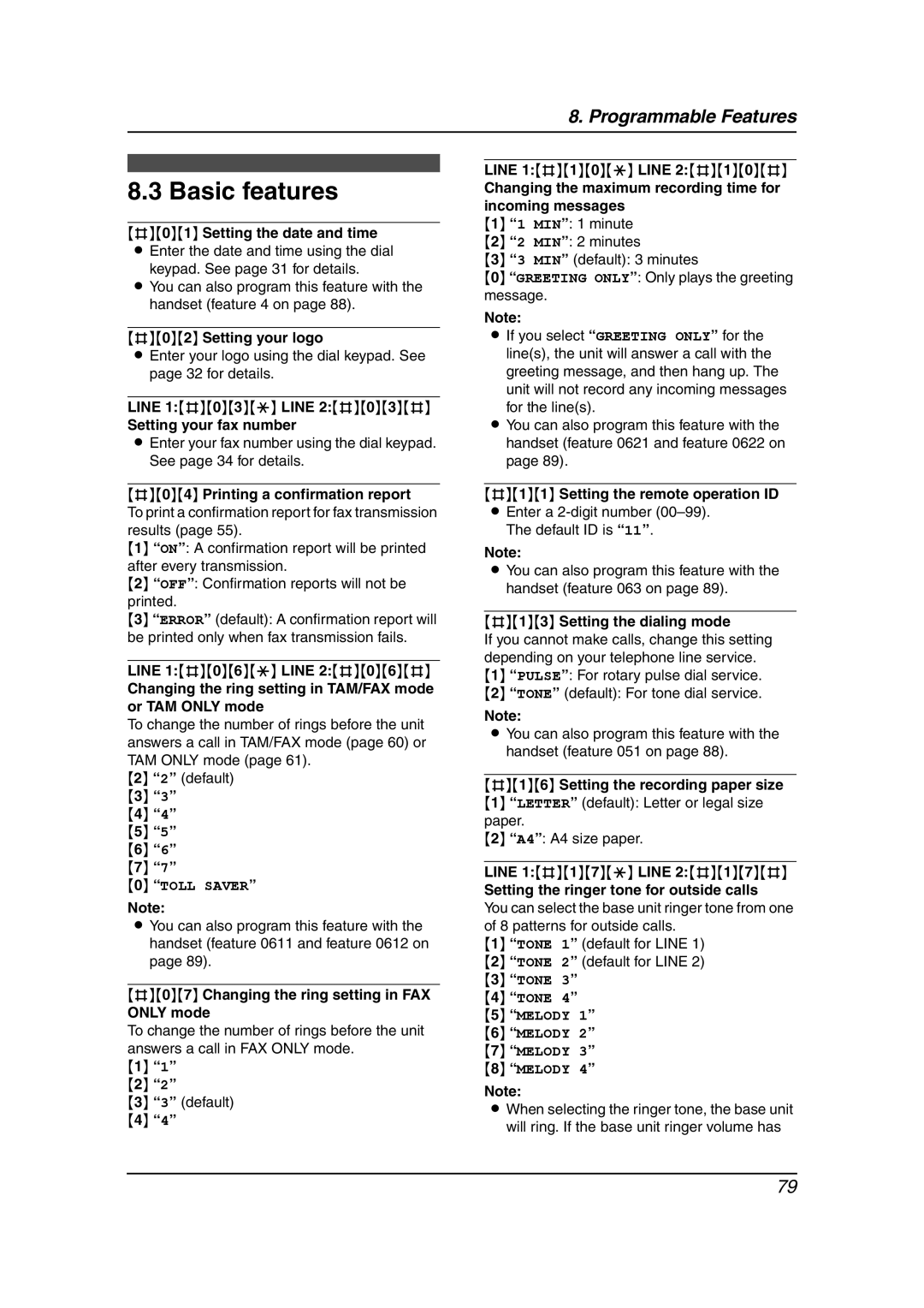 Panasonic KX-FG6550 operating instructions Basic features 