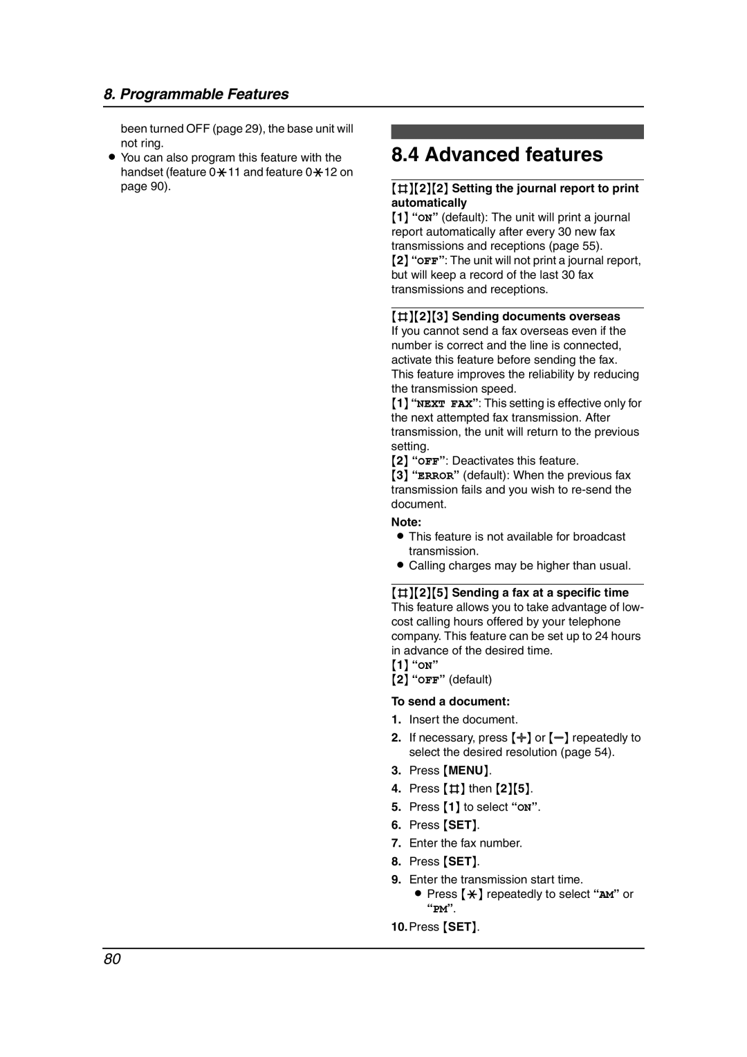 Panasonic KX-FG6550 Advanced features, #22 Setting the journal report to print automatically, OFF default 