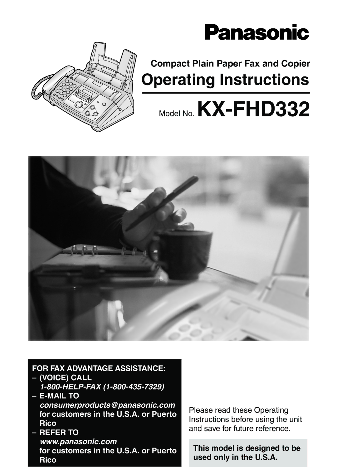 Panasonic KX-FHD332 manual Operating Instructions, Compact Plain Paper Fax and Copier 