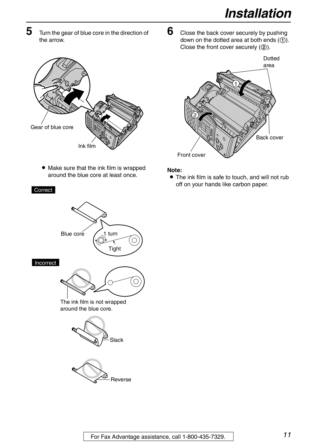 Panasonic KX-FHD332 manual Turn the gear of blue core in the direction of the arrow 