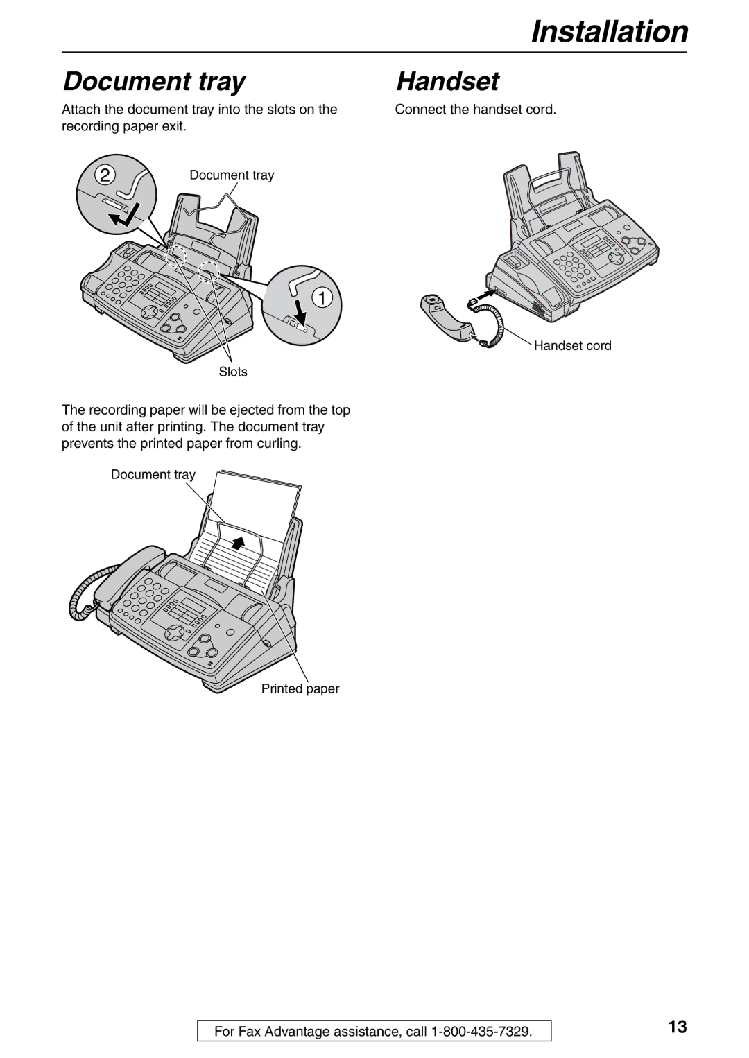 Panasonic KX-FHD332 manual Document tray Handset, Attach the document tray into the slots on 