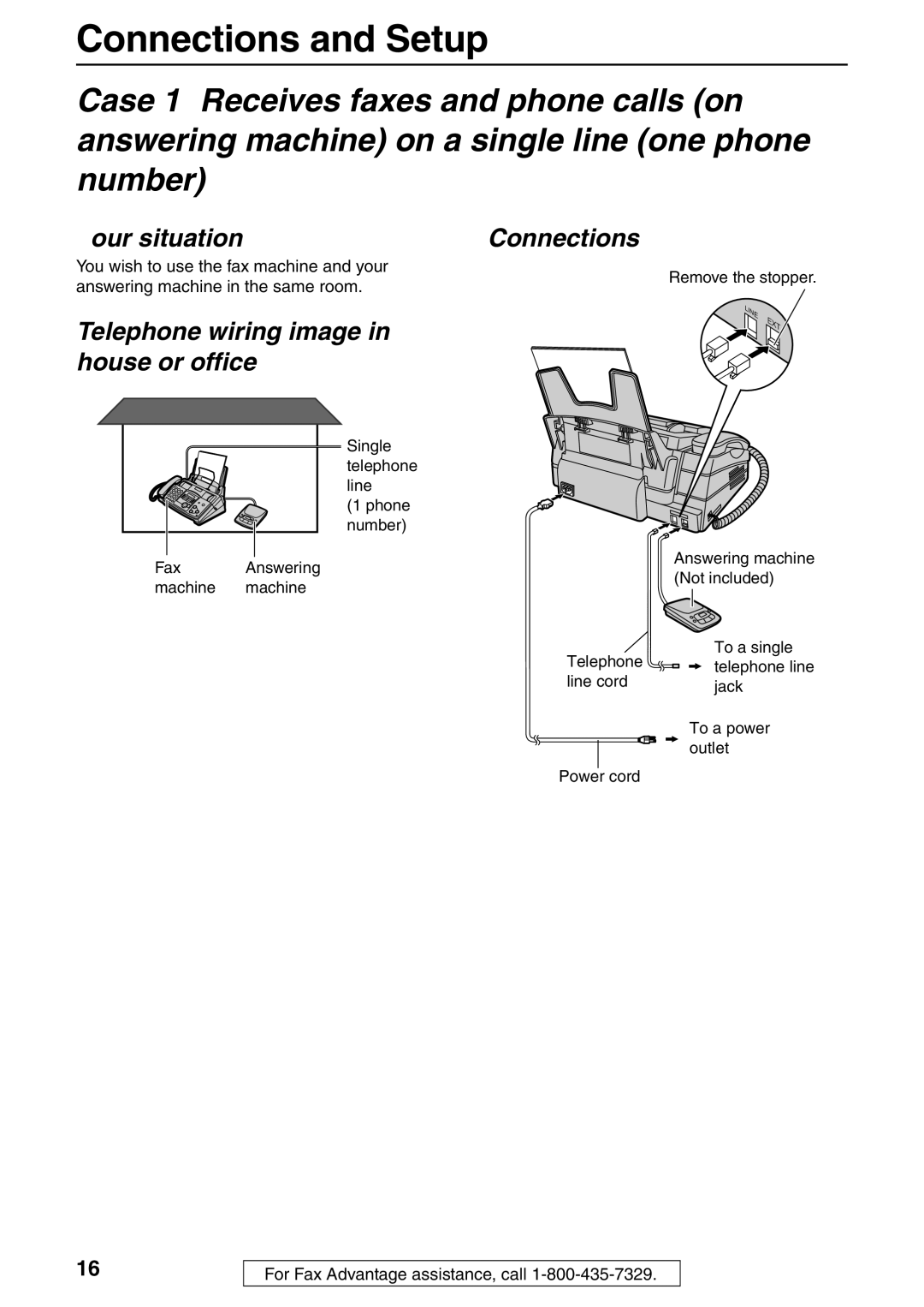 Panasonic KX-FHD332 Your situation Connections, Telephone wiring image House or office, Answering machine in the same room 