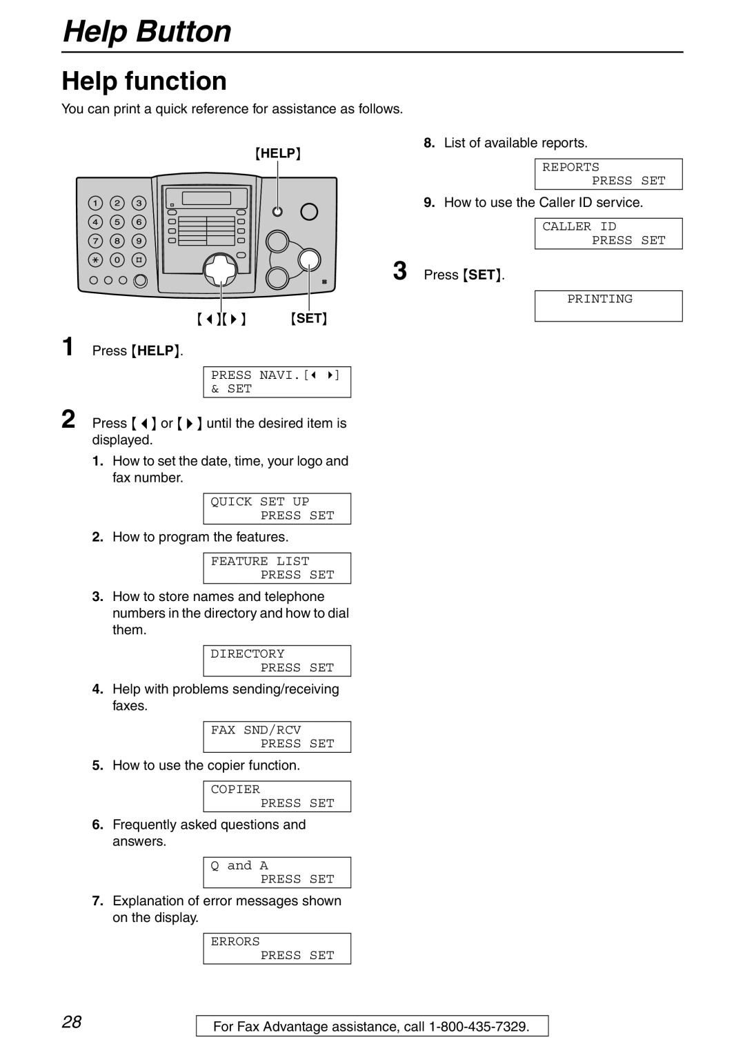 Panasonic KX-FHD332 manual Help Button, Help function 