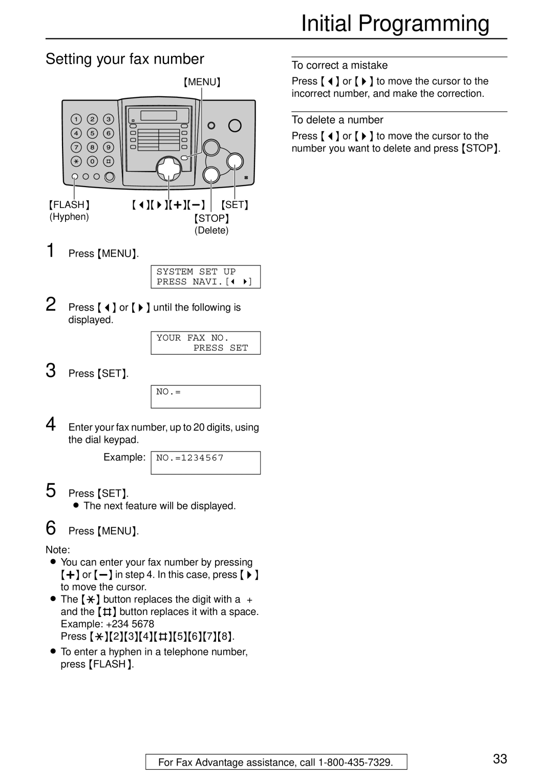 Panasonic KX-FHD332 manual Setting your fax number, Example +234, To delete a number 