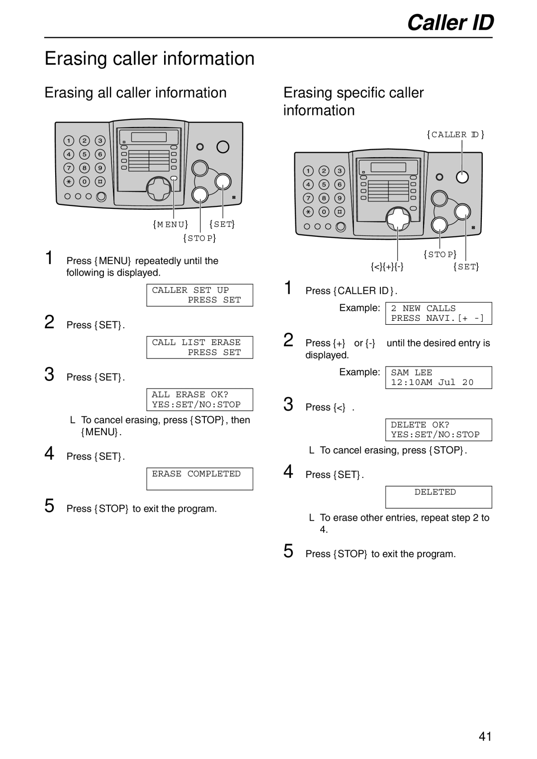 Panasonic KX-FHD332 manual Erasing caller information, Erasing all caller information, Erasing specific caller information 