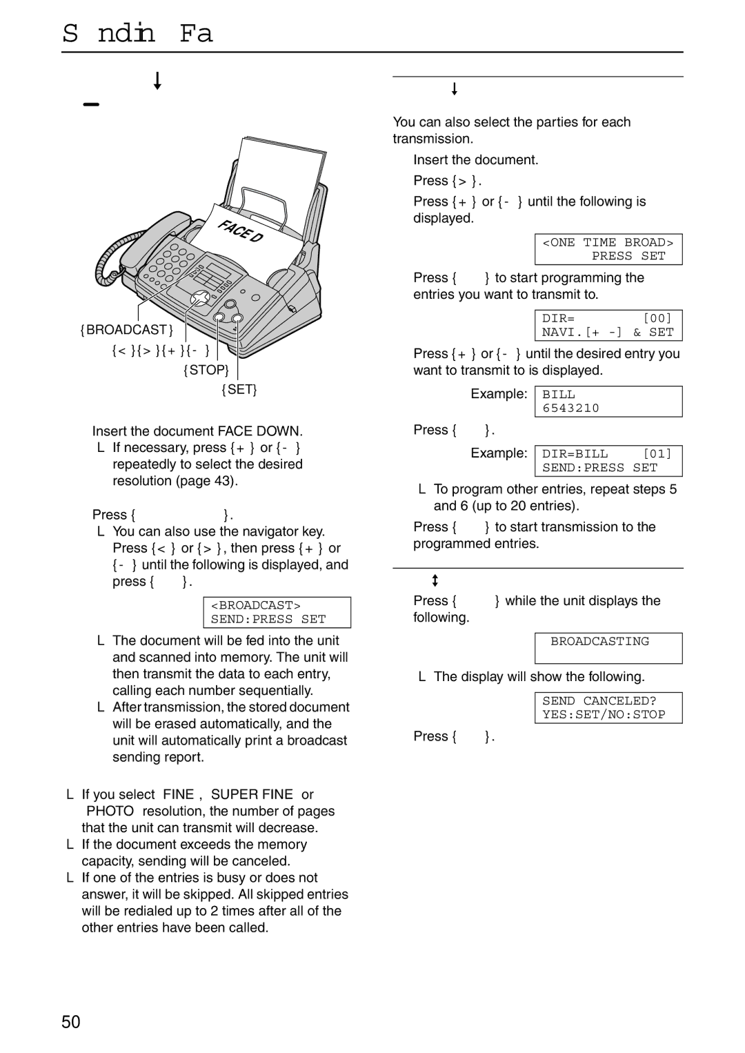 Panasonic KX-FHD332 manual To send the same document to more than one party only once, To cancel the broadcast setting 