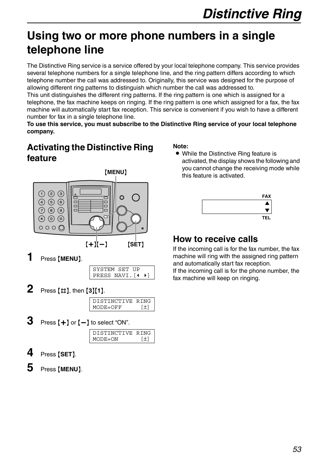 Panasonic KX-FHD332 manual Distinctive Ring, Using two or more phone numbers in a single telephone line, Press #, then 