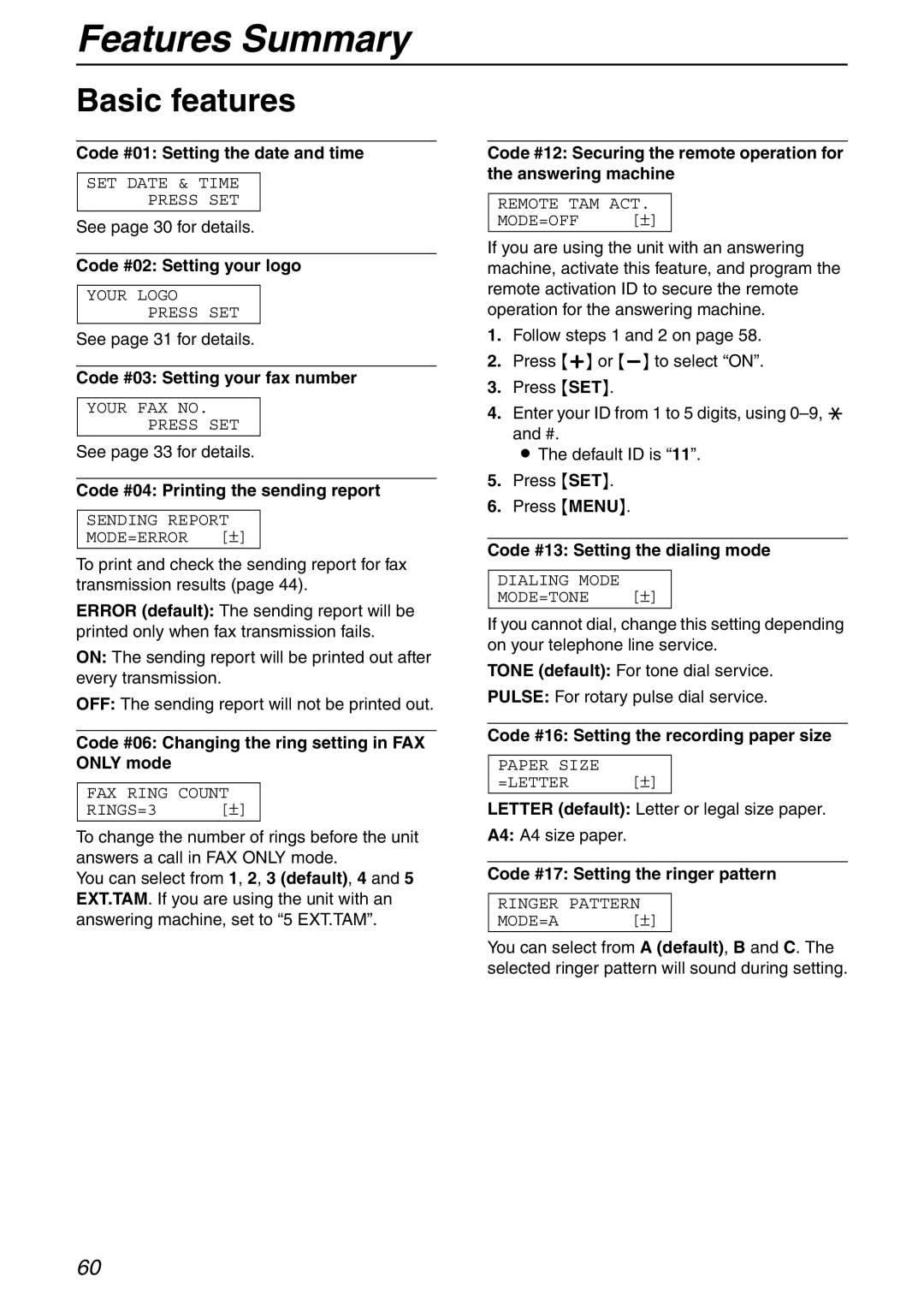 Panasonic KX-FHD332 manual Basic features 