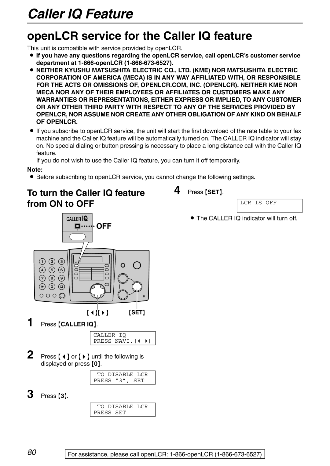 Panasonic KX-FHD332 manual Caller IQ Feature, OpenLCR service for the Caller IQ feature, To turn the Caller IQ feature 