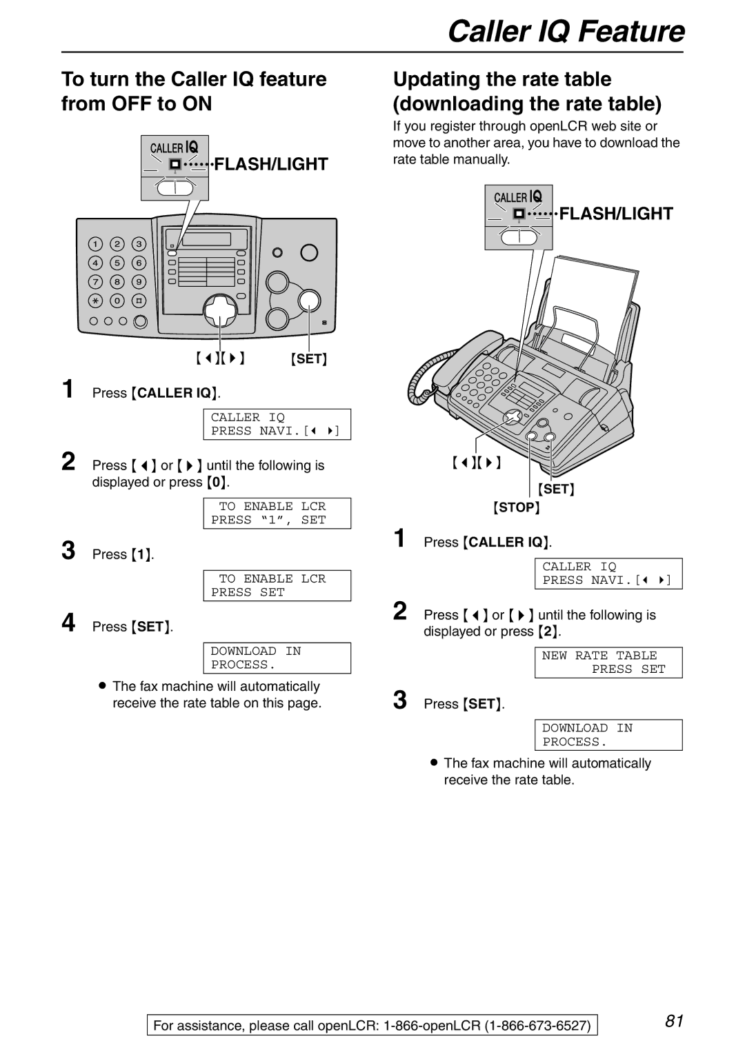 Panasonic KX-FHD332 manual To turn the Caller IQ feature from OFF to on, Updating the rate table downloading the rate table 