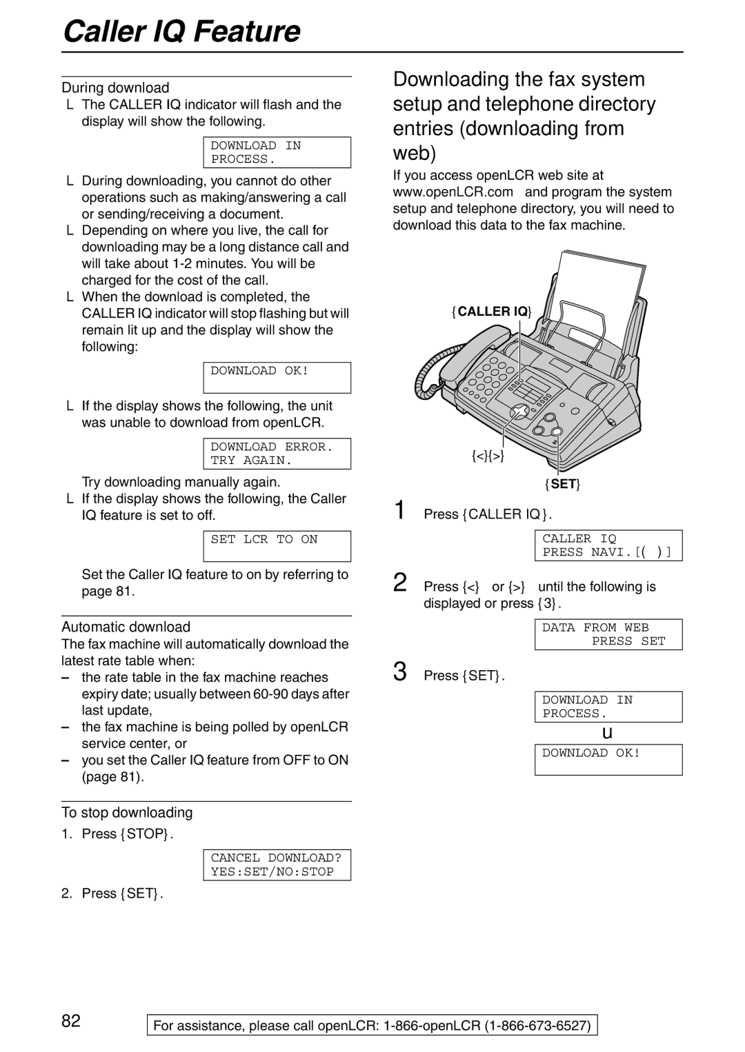 Panasonic KX-FHD332 During download, Or sending/receiving a document, Set the Caller IQ feature to on by referring to 