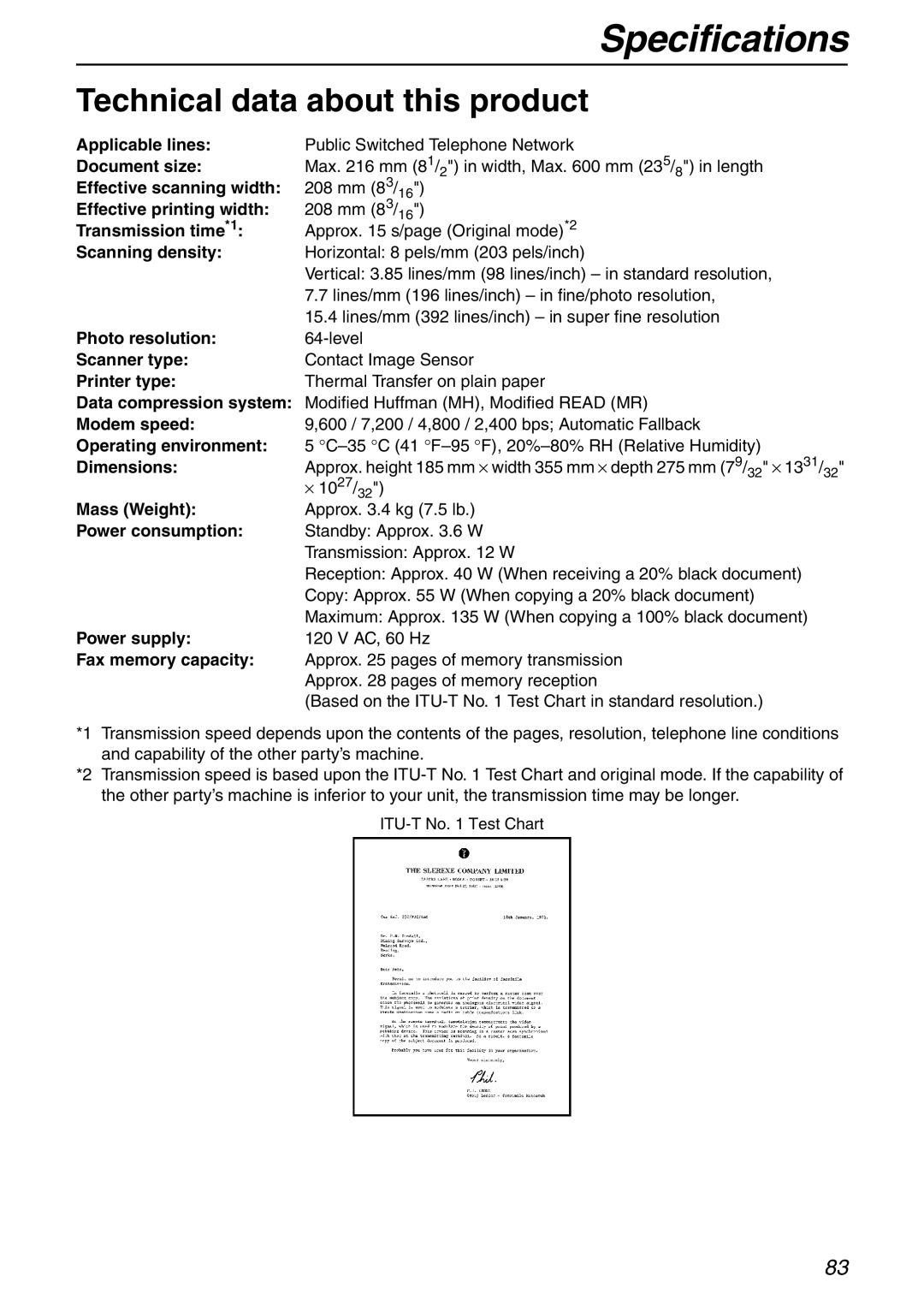 Panasonic KX-FHD332 manual Specifications, Technical data about this product 